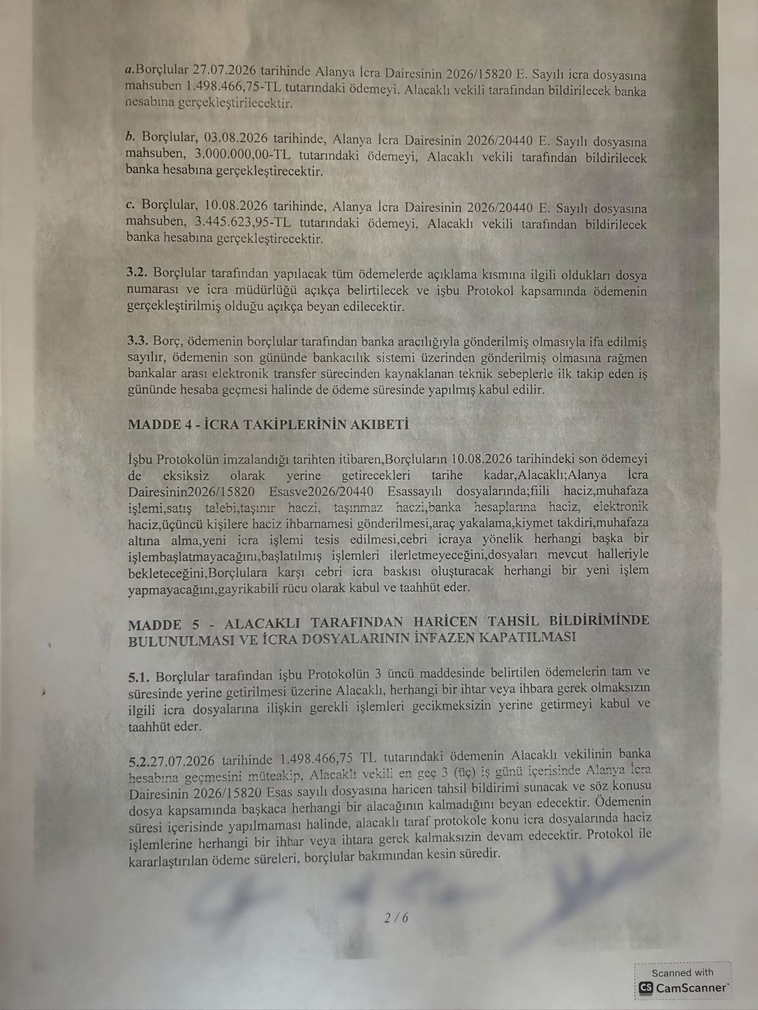 Protokolün maskelenmiş 2. sayfası