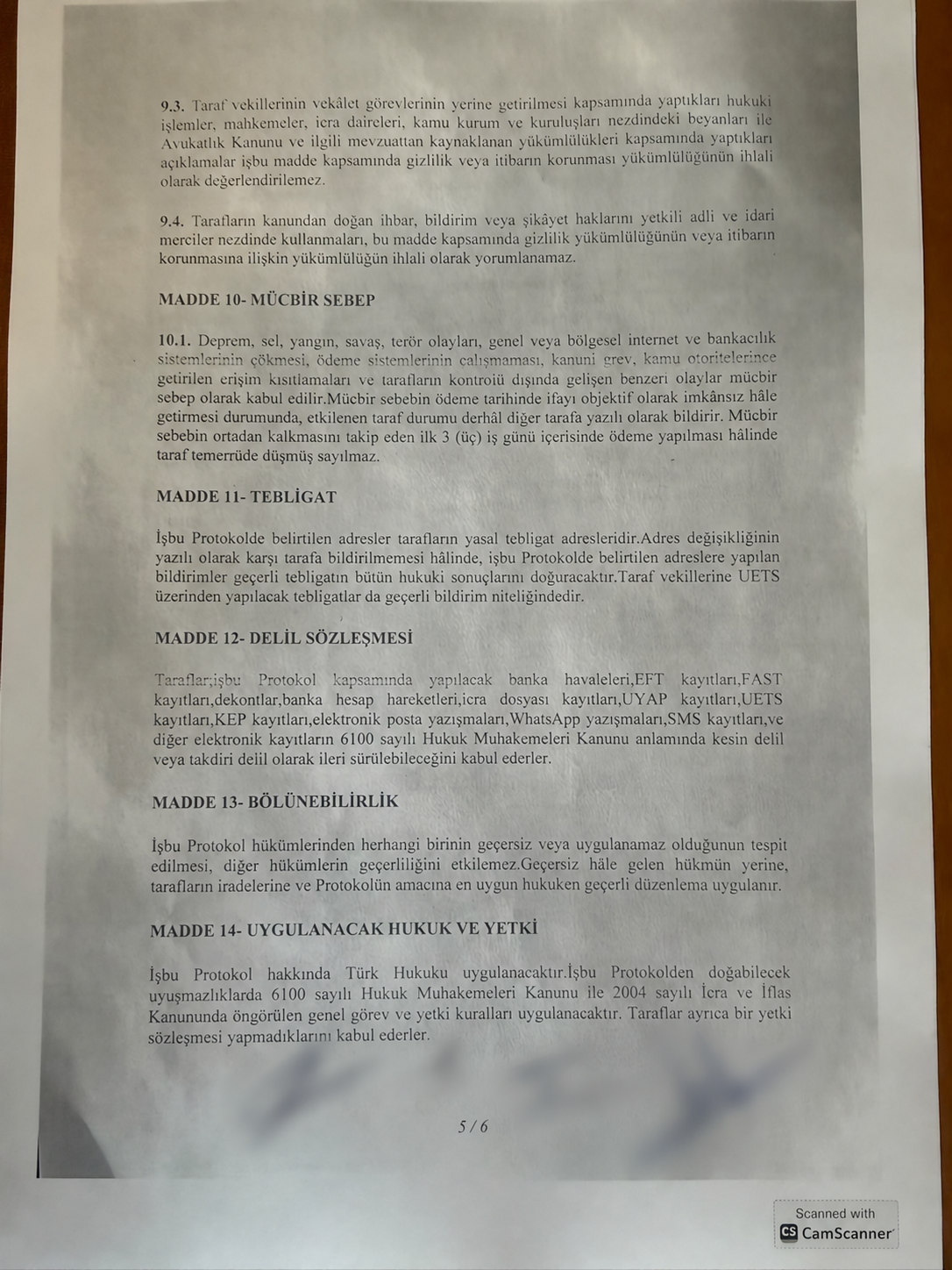 Protokolün maskelenmiş 5. sayfası